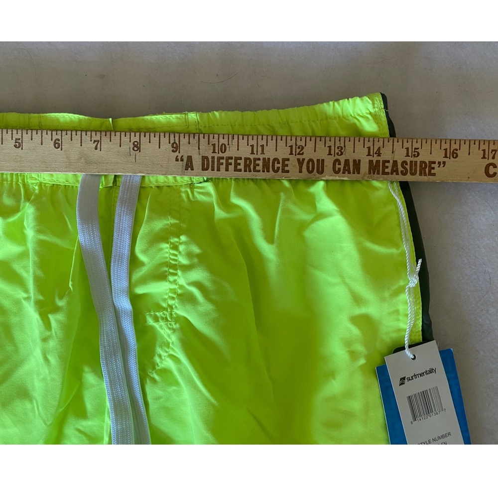 Surfmentality Swim Trunks Mens Small Neon Yellow Cargo Board NWT - Picture 3 of 5
